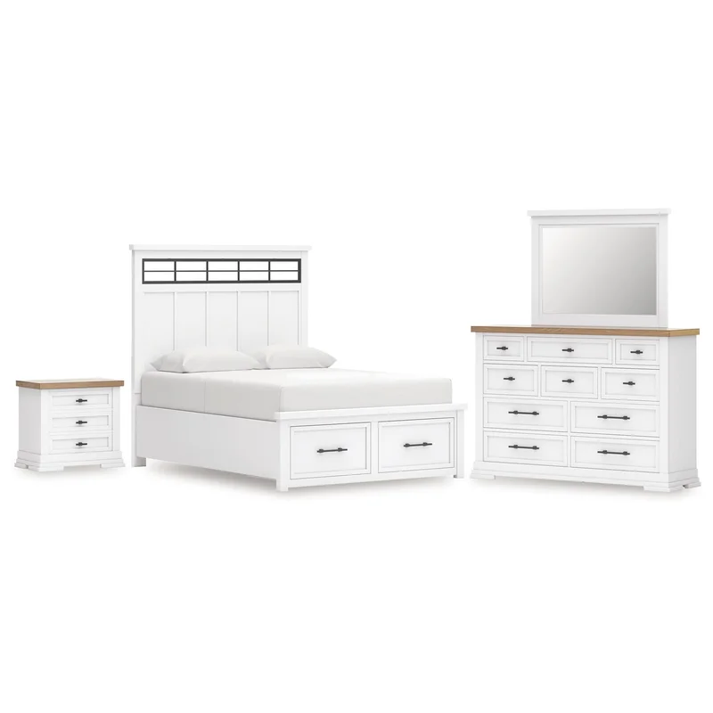 Ashbryn Queen Panel Storage Bed Dresser Mirror and Nightstand