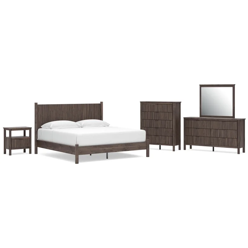 Cadmori King Panel Platform Bed Dresser Mirror Chest and Nightstand