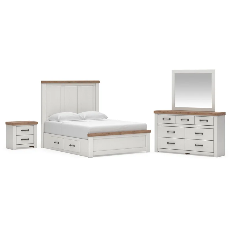 Savonport Queen Panel Bed with Storage. Dresser Mirror and Nightstand
