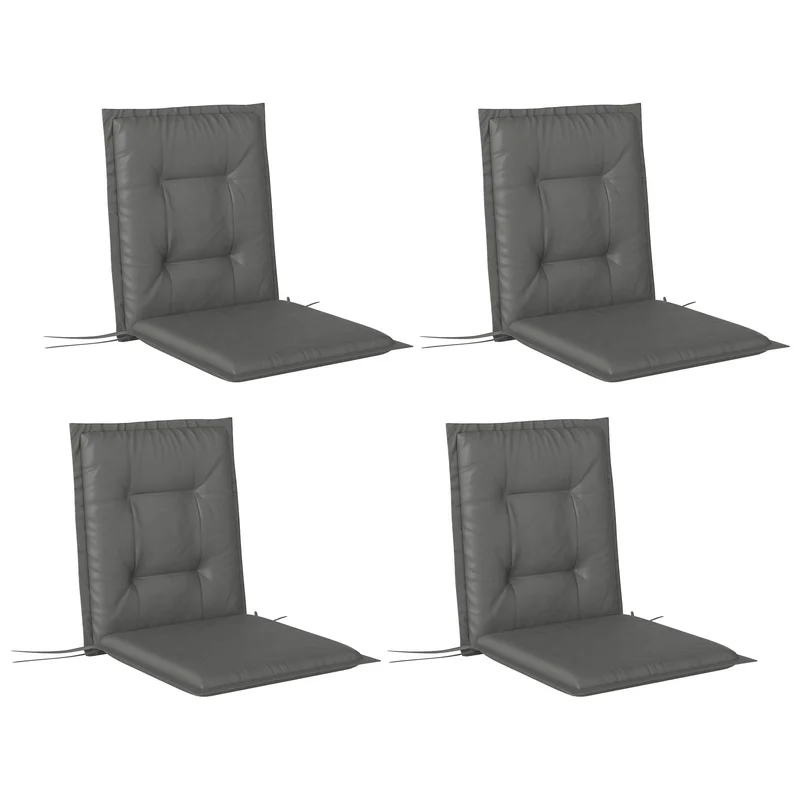Set of 4 Cotton Filled Padded Garden Seat Cushions - Light Grey