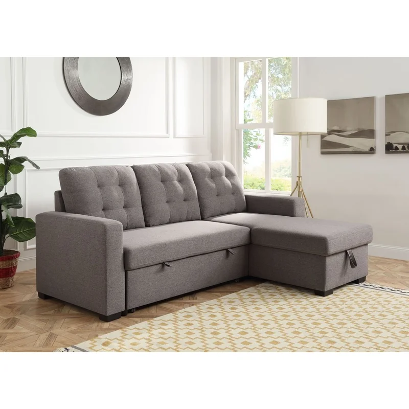 ACME Chambord Reversible Storage Sleeper Sectional Sofa Gray Fabric 55555