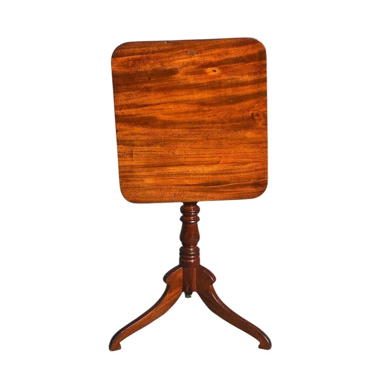 Antique Federal Period New York Mahogany Tilt Top Candlestand on Cornucopia Legs