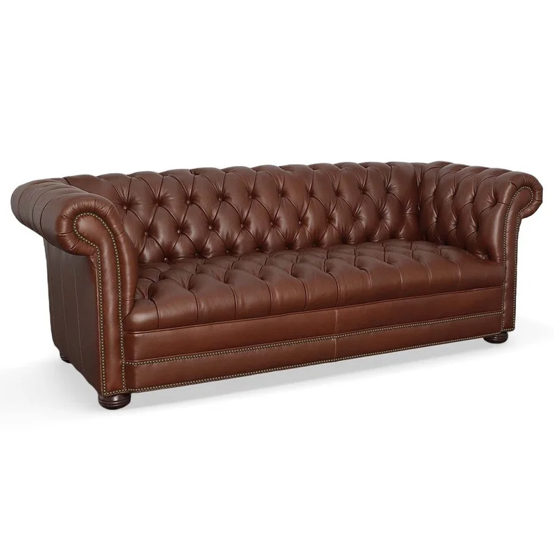 Chesterfield 78 Inch Tufted Leather Studio Size Sofa With Nailheads