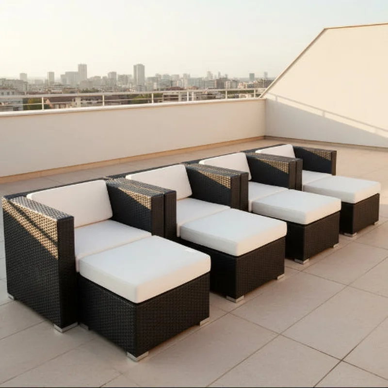 Outdoor Patio Wicker/Rattan Furniture - Club Chairs with Ottoman - Set of Four