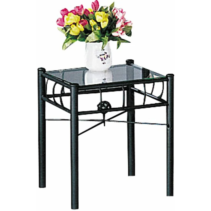 Sunburst Black Metal Nightstand With Glass Top