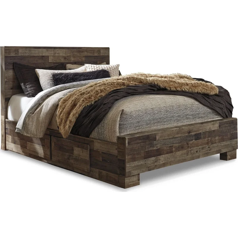 Derekson Panel Bed with 4 Drawer Storage - Multi Gray
