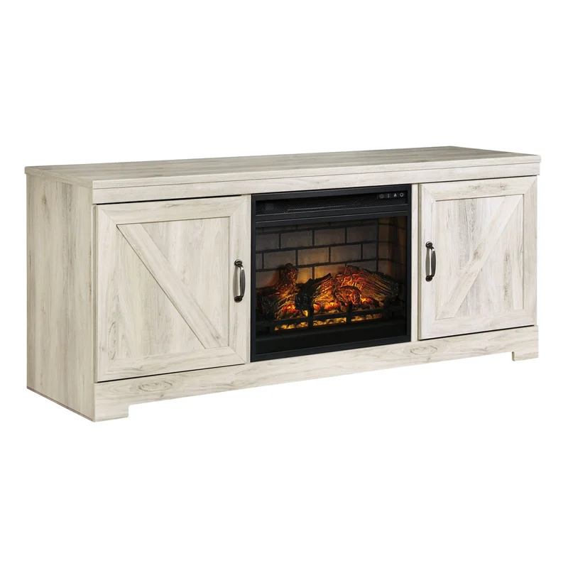 Bellaby - 63" TV Stand With Faux Firebrick Fireplace Insert - Whitewash