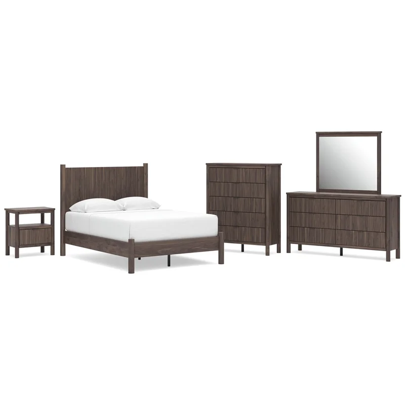 Cadmori Full Panel Platform Bed Dresser Mirror Chest and Nightstand