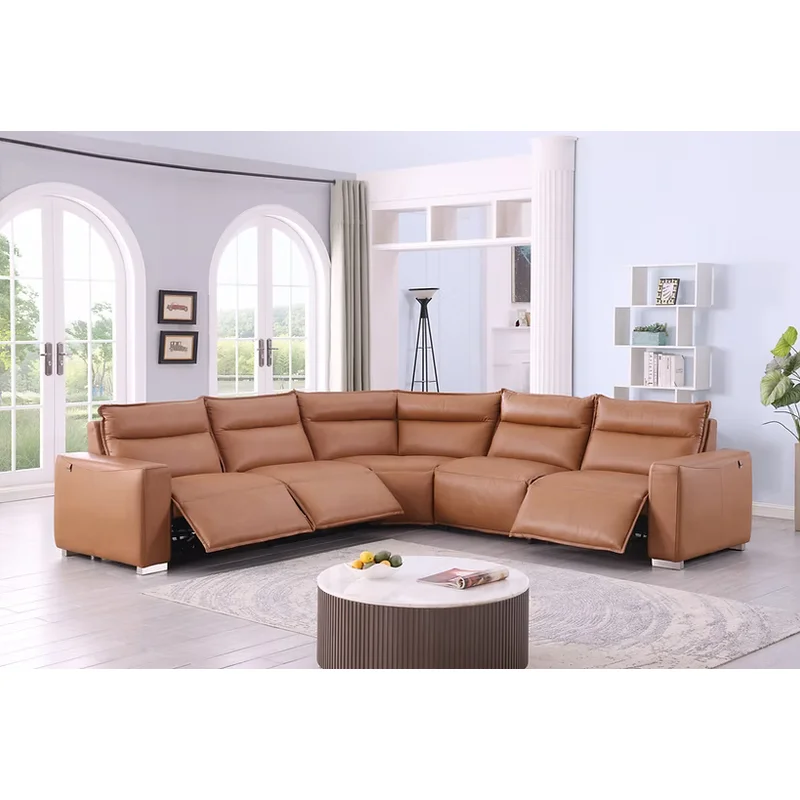 Sierra Camel Italian Leather Modular Reclining Sectional