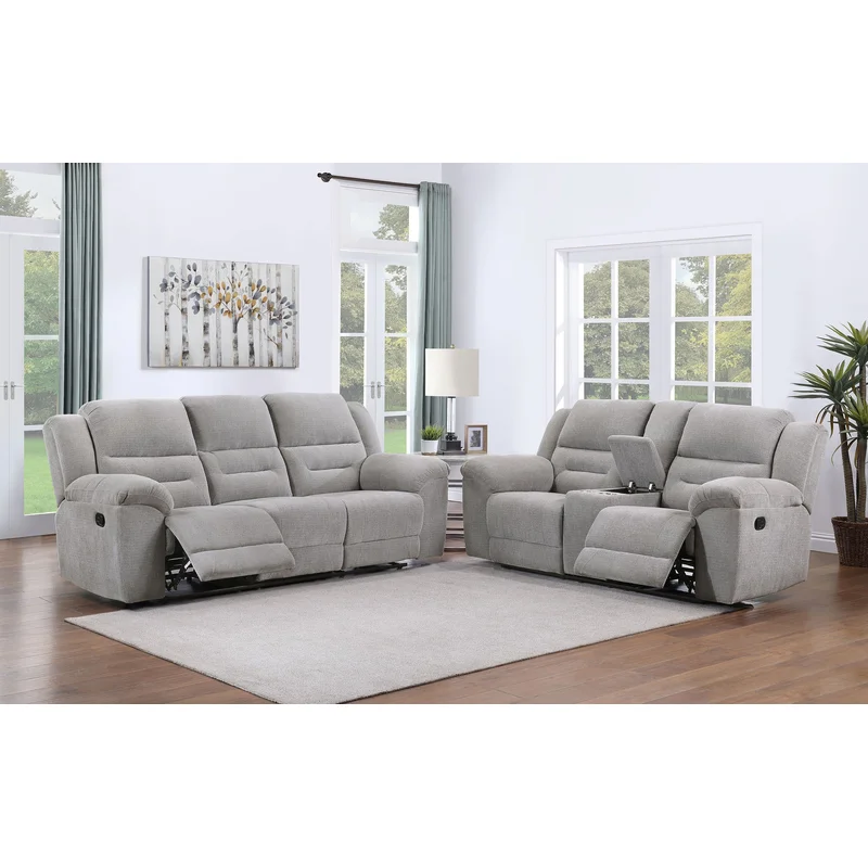 Gilson 2-piece Chenille Upholstered Reclining Sofa Set Grey
