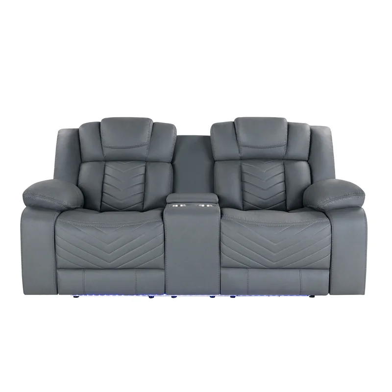 U7068 - 10 Power Console Reclining Loveseat With LED - Gray
