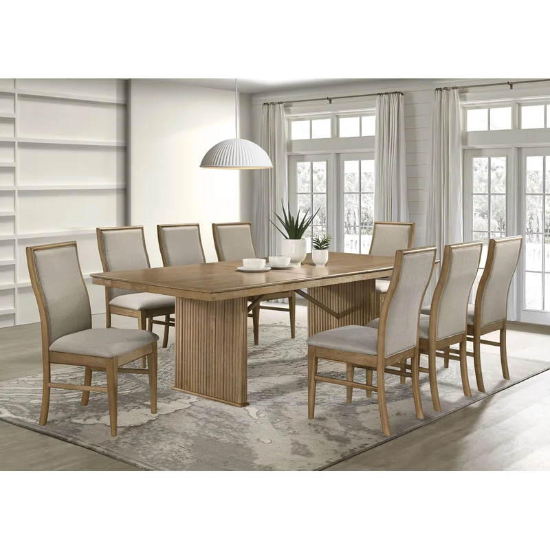Adina 9-piece Extension Dining Set Distressed Light Brown