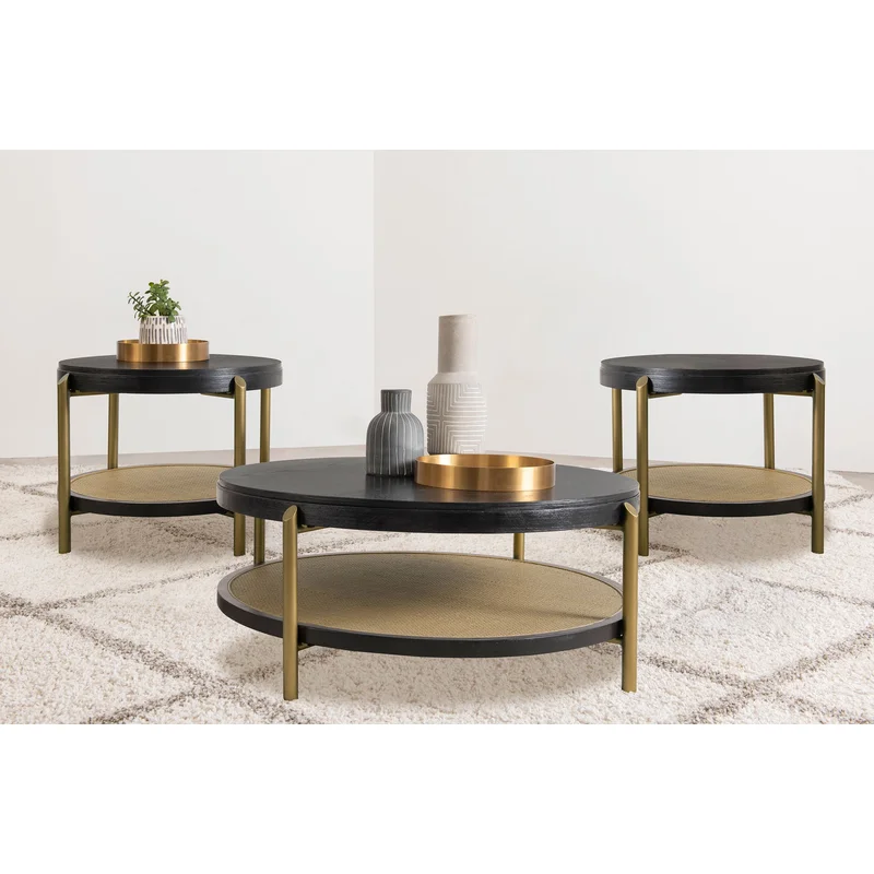 Arini 3-piece Round Coffee and End Table Set Black