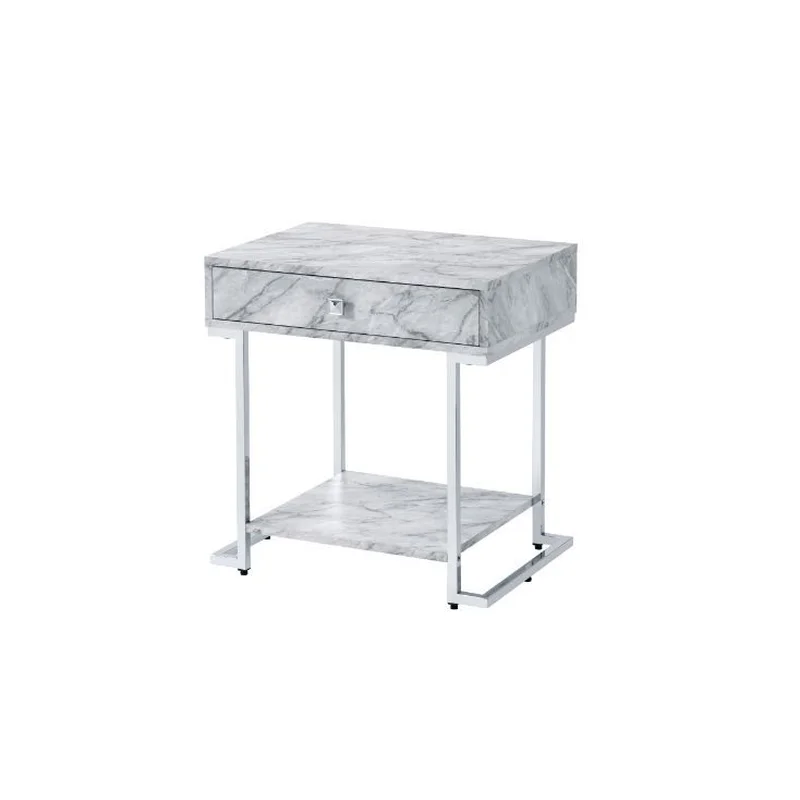 Wither - Accent Table - White Printed Faux Marble & Chrome