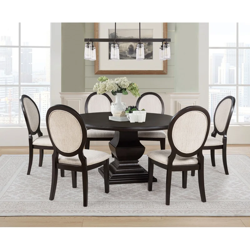 Twyla 7-piece Round Wood Dining Room Table Set Dark Cocoa