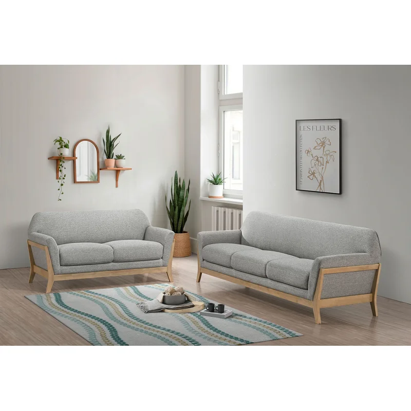 Vaughn 2-piece Fabric Upholstered Flared Arm Sofa Set Grey