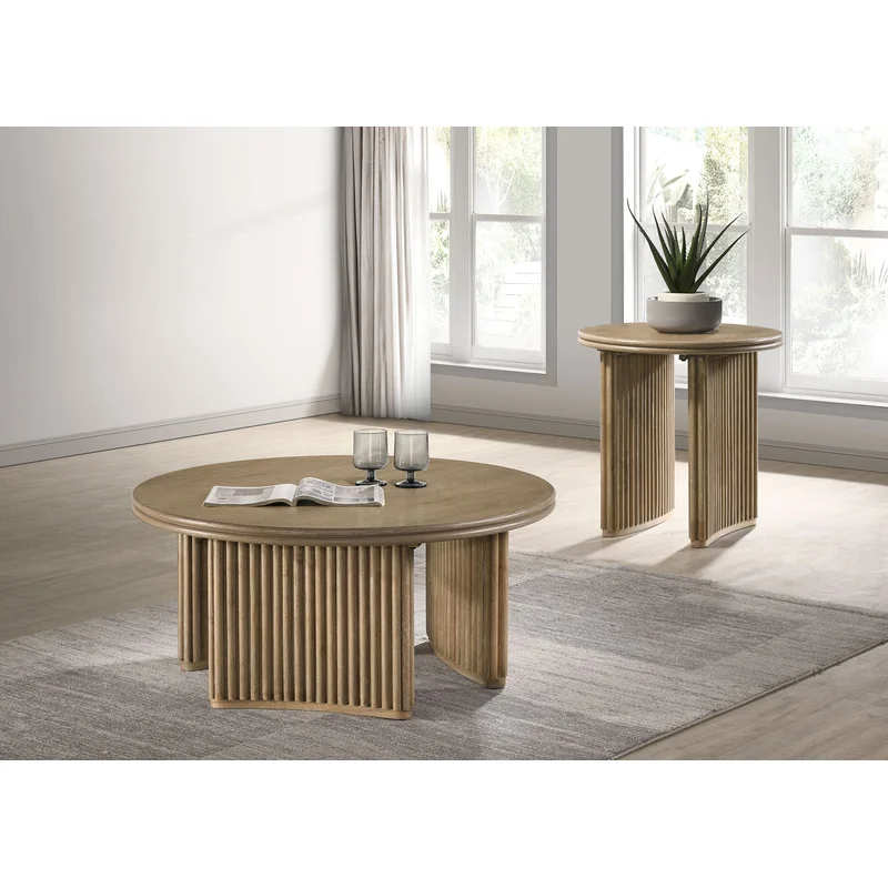 Adina 2-piece Round Coffee Table Set Distressed Light Brown