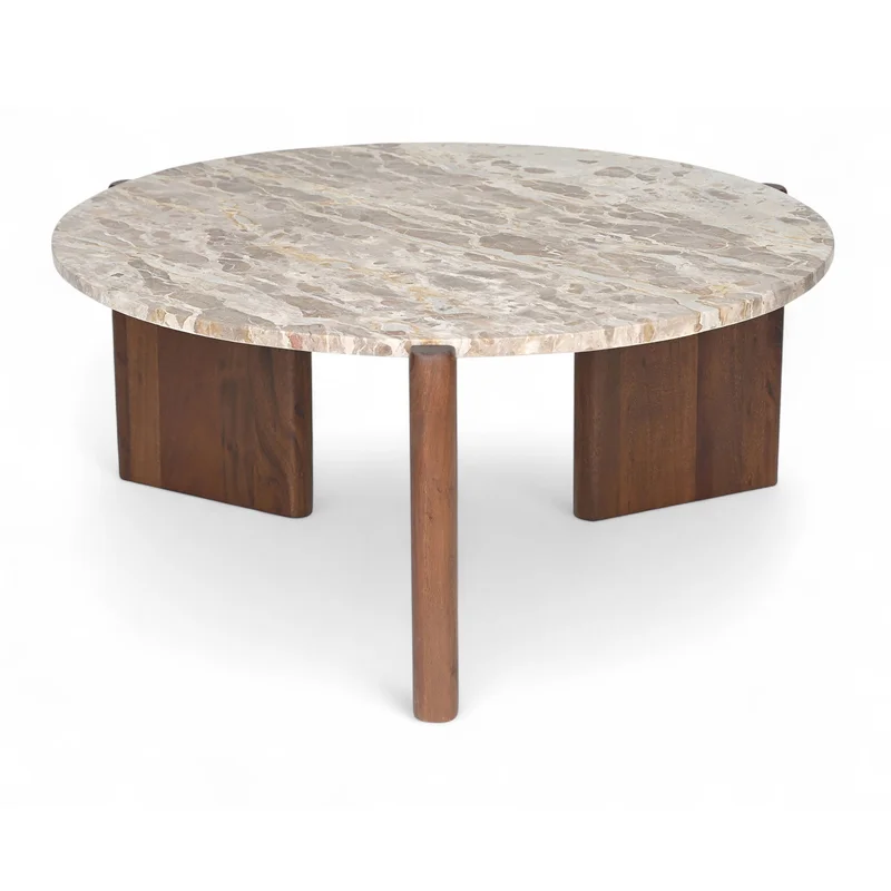 Varenna - Marble Top And Acacia Wood Base Coffee Table - Beige