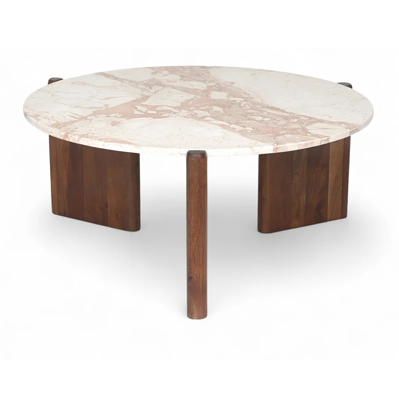 Varenna - Marble Top And Acacia Wood Base Coffee Table - Cream