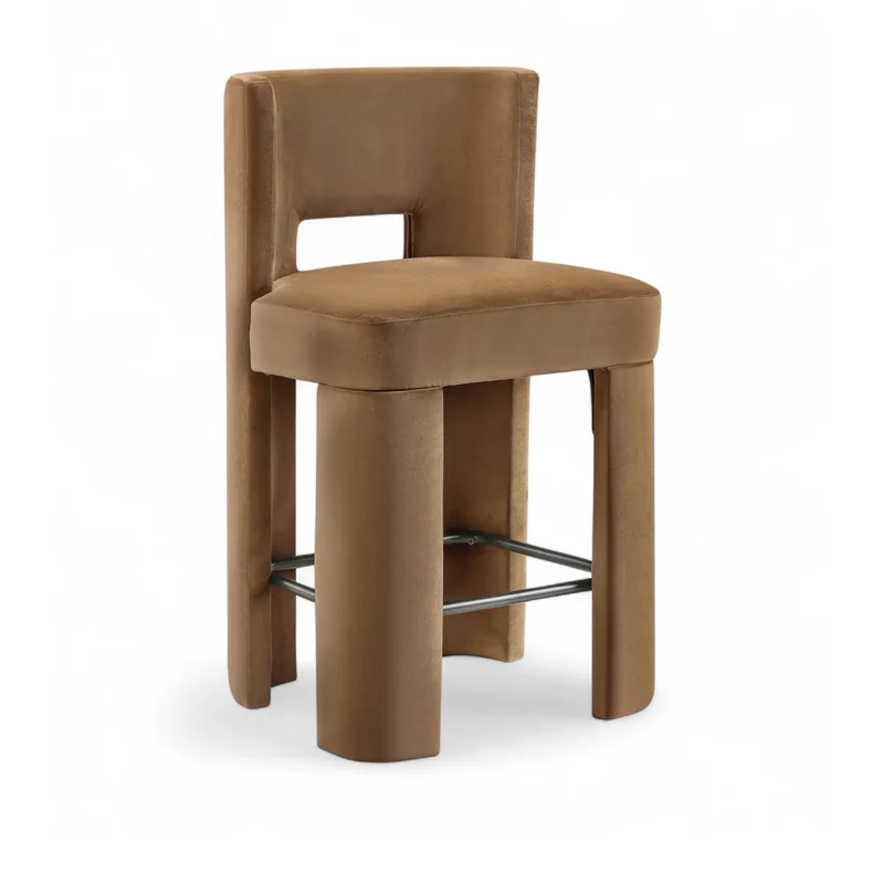 Zuno - Velvet Performance Fabric Upholstered Counter Stool (Set of 2) - Saddle