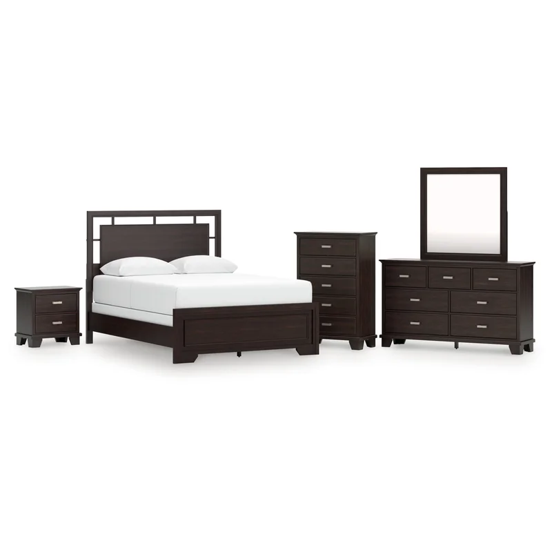 Covetown Queen Panel Bed Dresser Mirror Chest and Nightstand