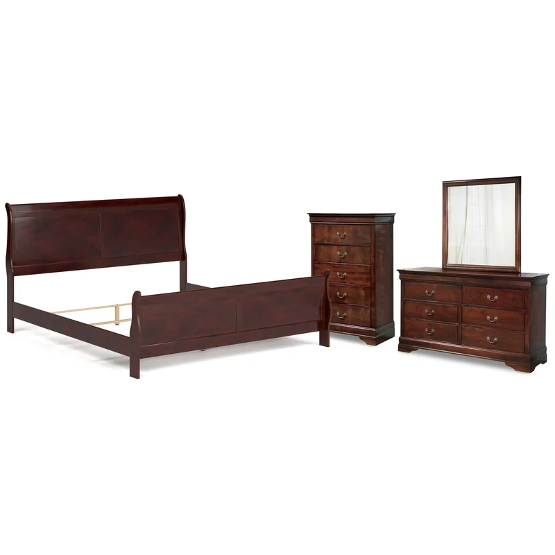 Alisdair King Sleigh Bed with Mirrored Dresser and Chest