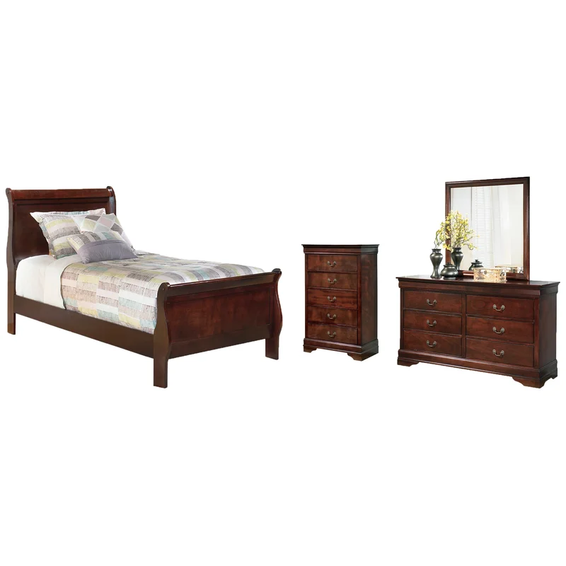 Alisdair Twin Sleigh Bed with Mirrored Dresser and Chest