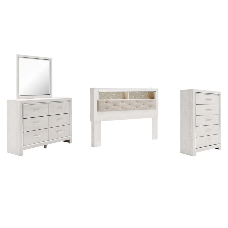 Altyra King Bookcase Headboard Bed with Mirrored Dresser and Chest