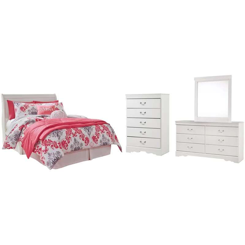 Anarasia Full Sleigh Headboard Dresser Mirror and Chest