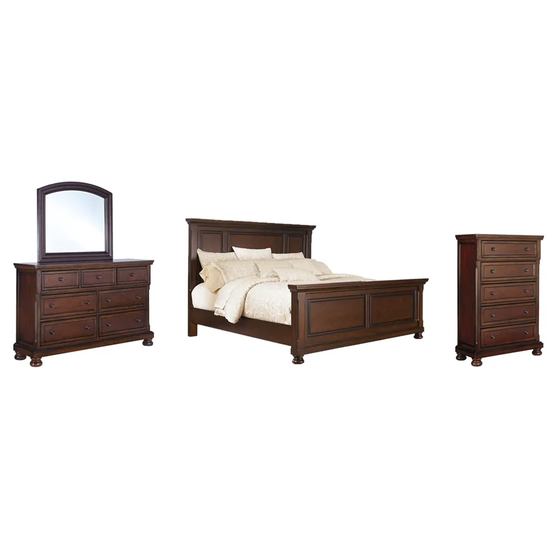 Porter California King Panel Bed with Mirrored Dresser and Chest