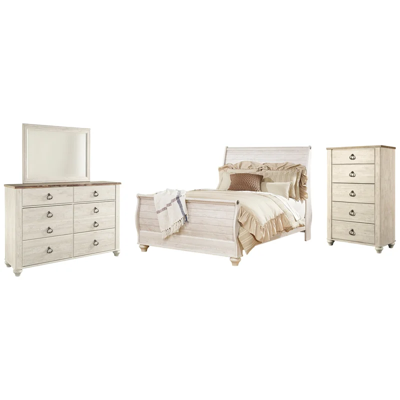 Willowton Queen Sleigh Bed with Mirrored Dresser and Chest