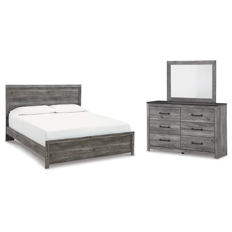 Bronyan King Panel Bed with Mirrored Dresser