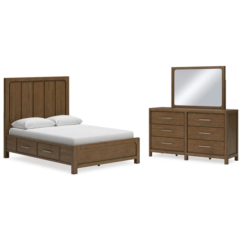 Cabalynn Queen Panel Bed with Storage with Mirrored Dresser