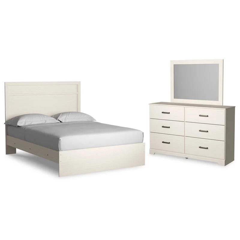 Stelsie Queen Panel Bed with Mirrored Dresser