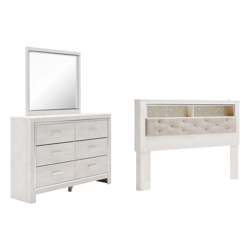 Altyra King Bookcase Headboard Bed with Mirrored Dresser