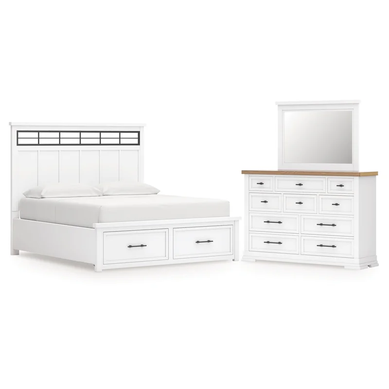 Ashbryn California King Panel Storage Bed Dresser and Mirror
