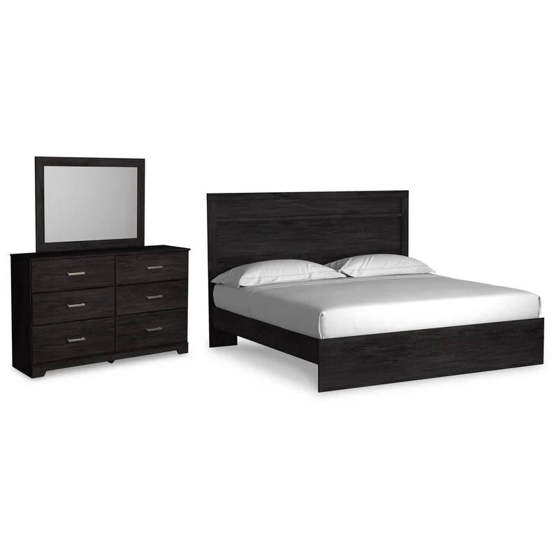 Belachime King Panel Bed with Mirrored Dresser