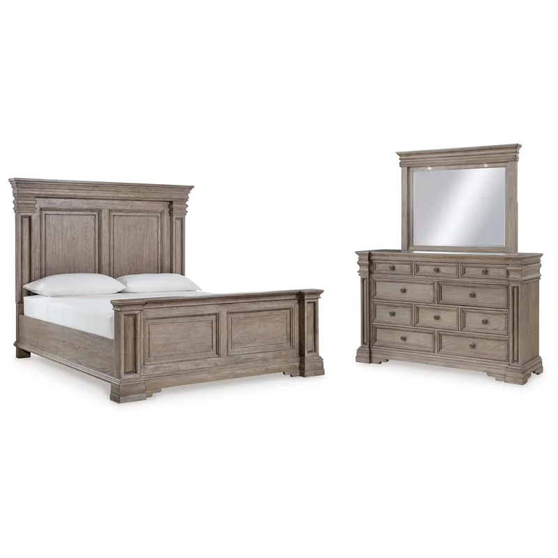 Blairhurst California King Panel Bed with Mirrored Dresser