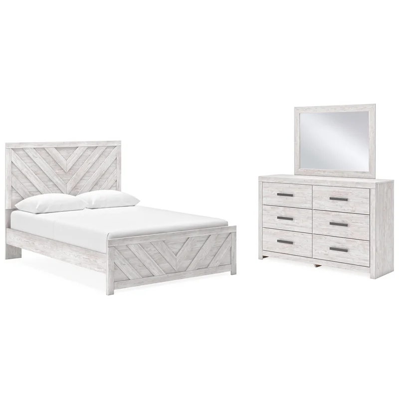 Cayboni Queen Panel Bed with Mirrored Dresser