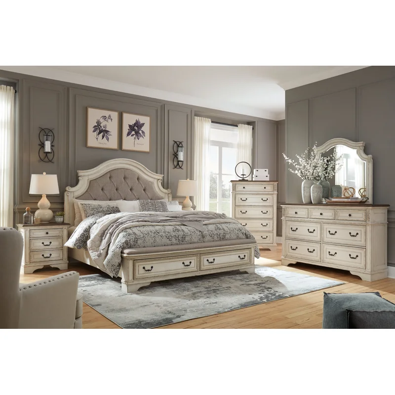 Realyn King Upholstered Bed with Mirrored Dresser