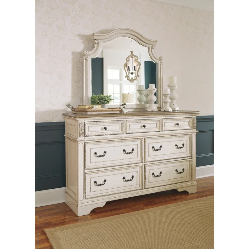 Realyn King Upholstered Panel Bed with Mirrored Dresser