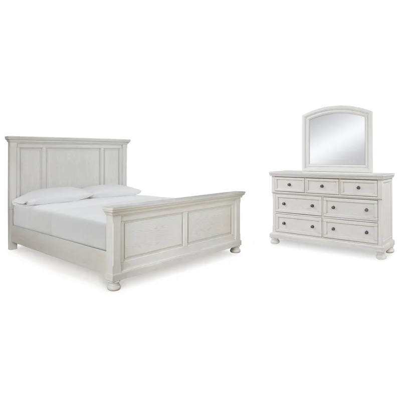Robbinsdale Queen Panel Bed with Mirrored Dresser