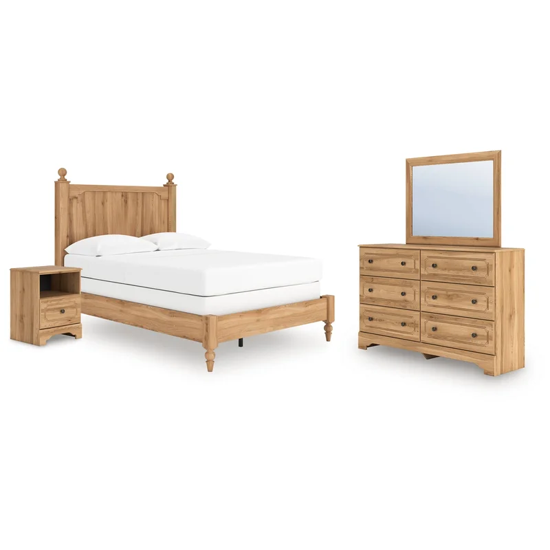 Aleaport Full Panel Bed with Mirrored Dresser and Nightstand