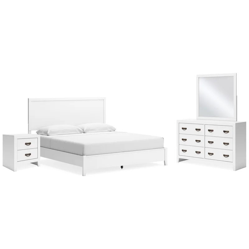 Binterglen King Panel Bed with Mirrored Dresser and Nightstand