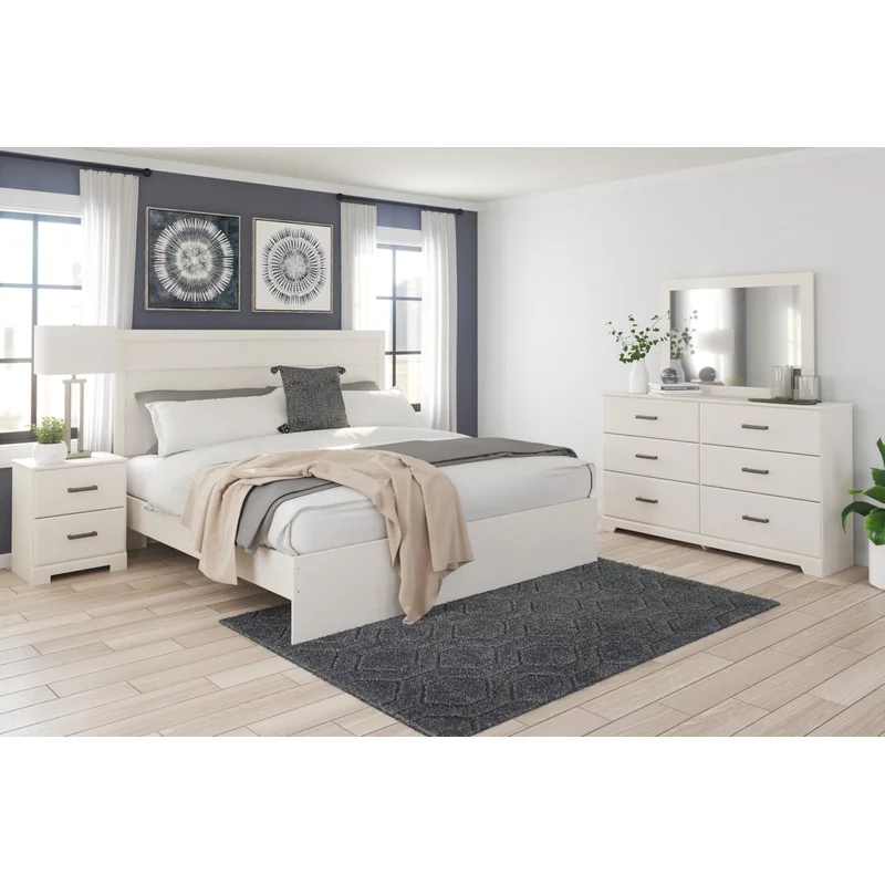 Stelsie King Panel Bed with Mirrored Dresser and Nightstand