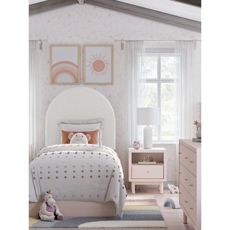 Wistenpine Twin Upholstered Panel Bed with Mirrored Dresser and Nightstand