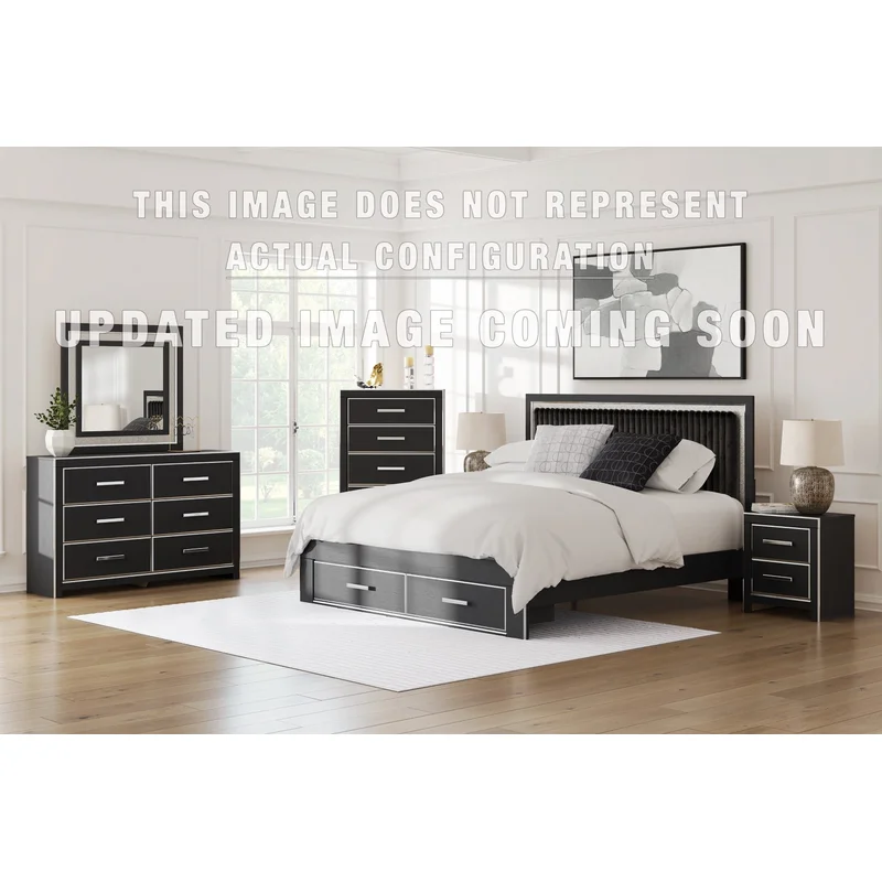 Zuraleus King Upholstered Panel Platform Storage Bed Dresser Mirror and Nightstand