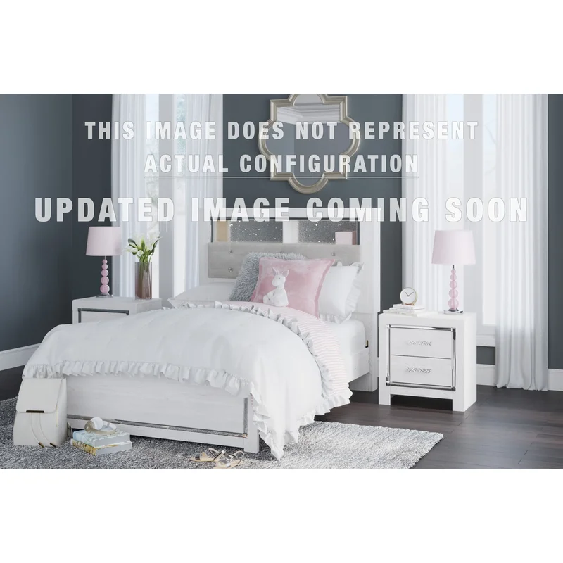 Altyra King Upholstered Bookcase Bed with Storage Dresser Mirror and Nightstand