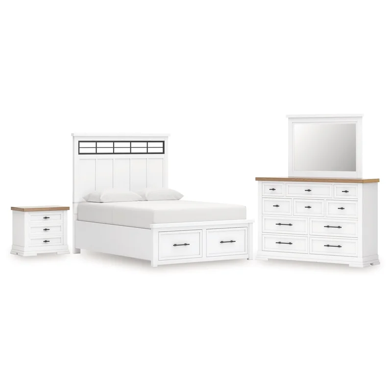 Ashbryn King Panel Storage Bed Dresser Mirror and Nightstand