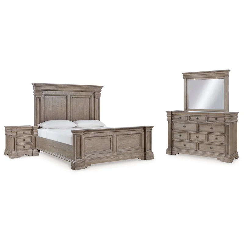 Blairhurst King Panel Bed with Mirrored Dresser and Nightstand